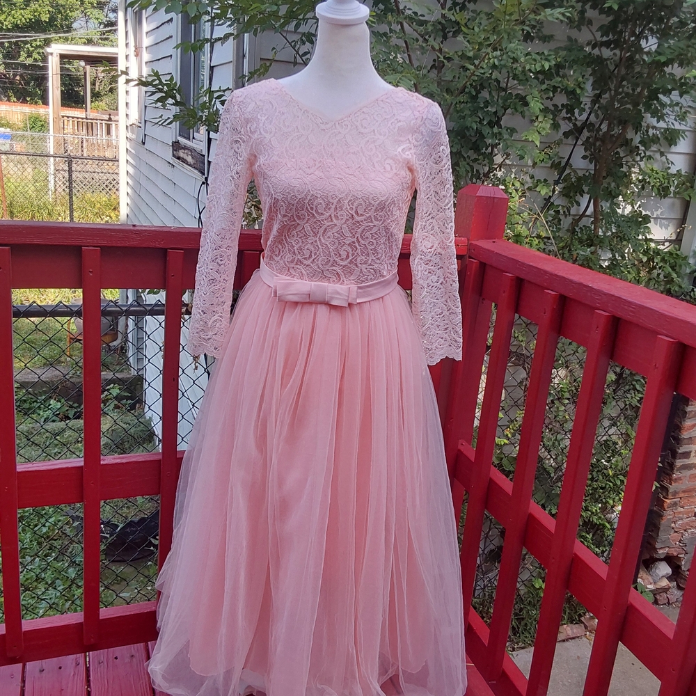 Charming Pink Lace Kids Dress with Bow